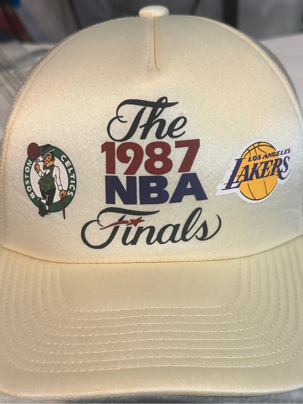 Mitchell & Ness 1987 NBA Finals Celtics v Lakers Trucker Hat Cream New Old Stock